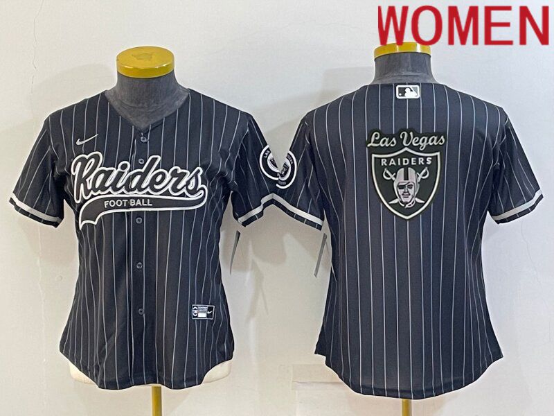 Women Oakland Raiders Blank Black stripe 2022 Nike Co branded NFL Jersey->women nfl jersey->Women Jersey